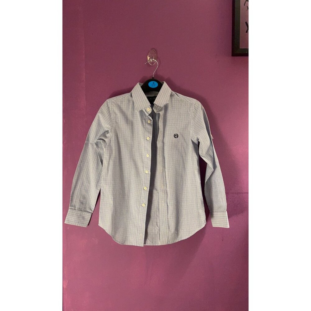 Lauren Ralph Lauren Dress Shirt Size 10 Blue Gingham Check Long Sleeve Button Do
